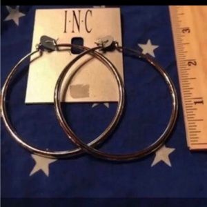 NEW Large 3” Diameter Silver Hoop Earrings INC